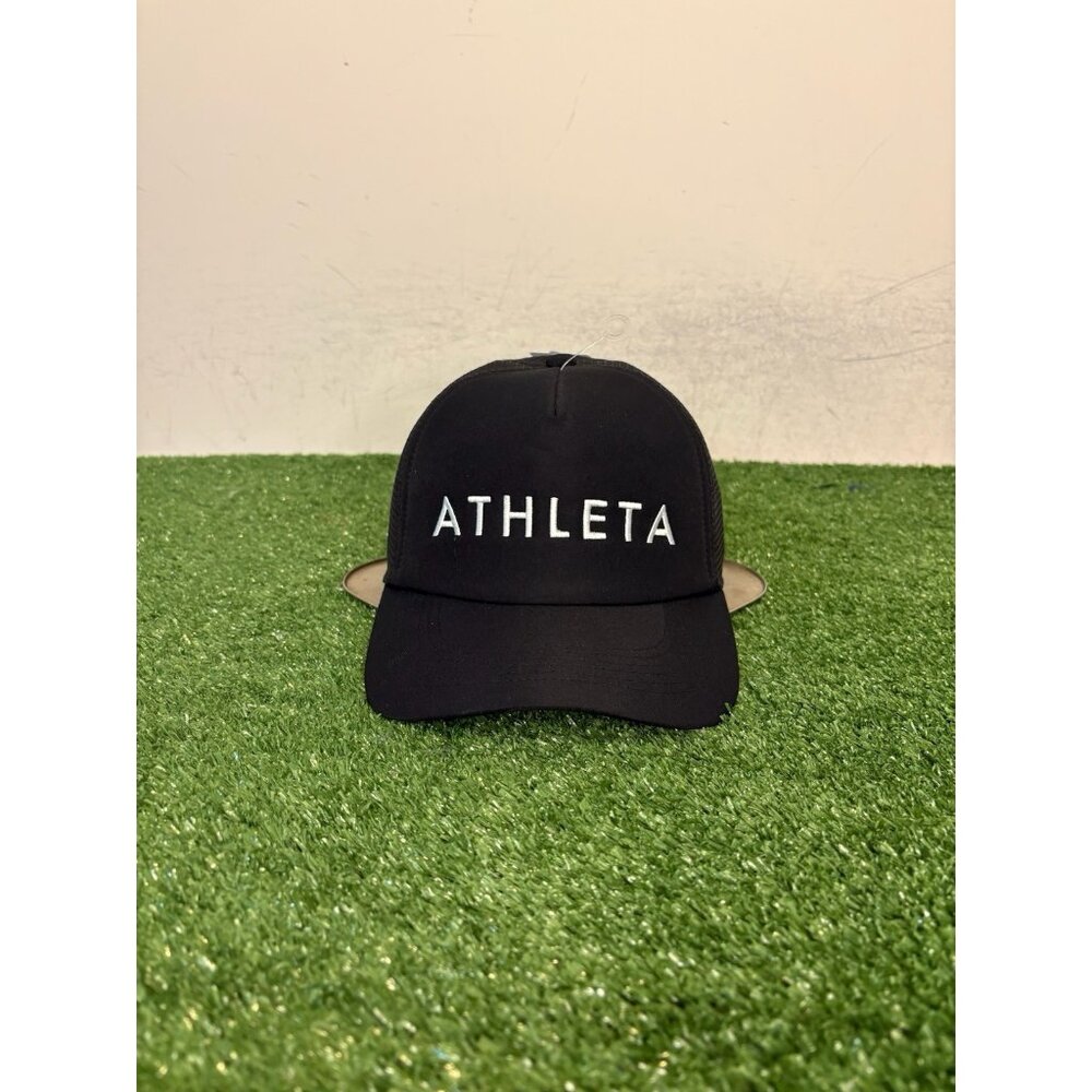 Athleta hat cap snap back black white trucker mesh lightweight breathable womens